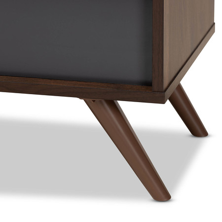 Baxton Studio Naoki Grey and Walnut Wood TV Stand with Drop-Down Compartments 168-10928